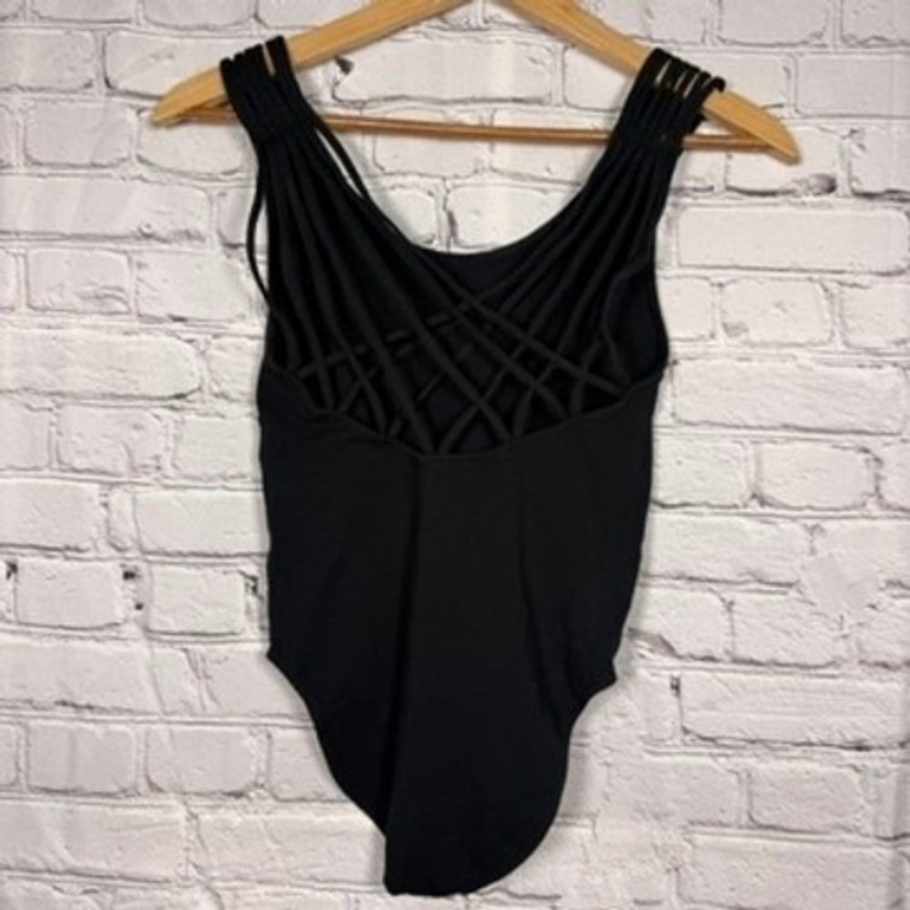 Express One Eleven Black Strappy Lattice Back Bodysuit XS Cotton Sleeveless